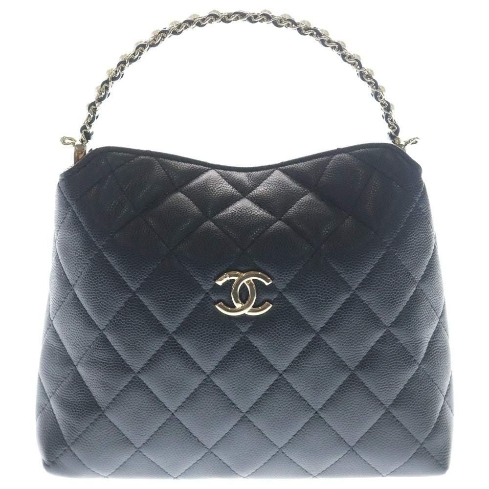 CHANEL(シャネル) トップハンドル チェーンクラッチ ショルダーバッグ ミニバッグ チェーンバッグ ブラック キャビアスキン AP4066 ゴールド金具 レディース