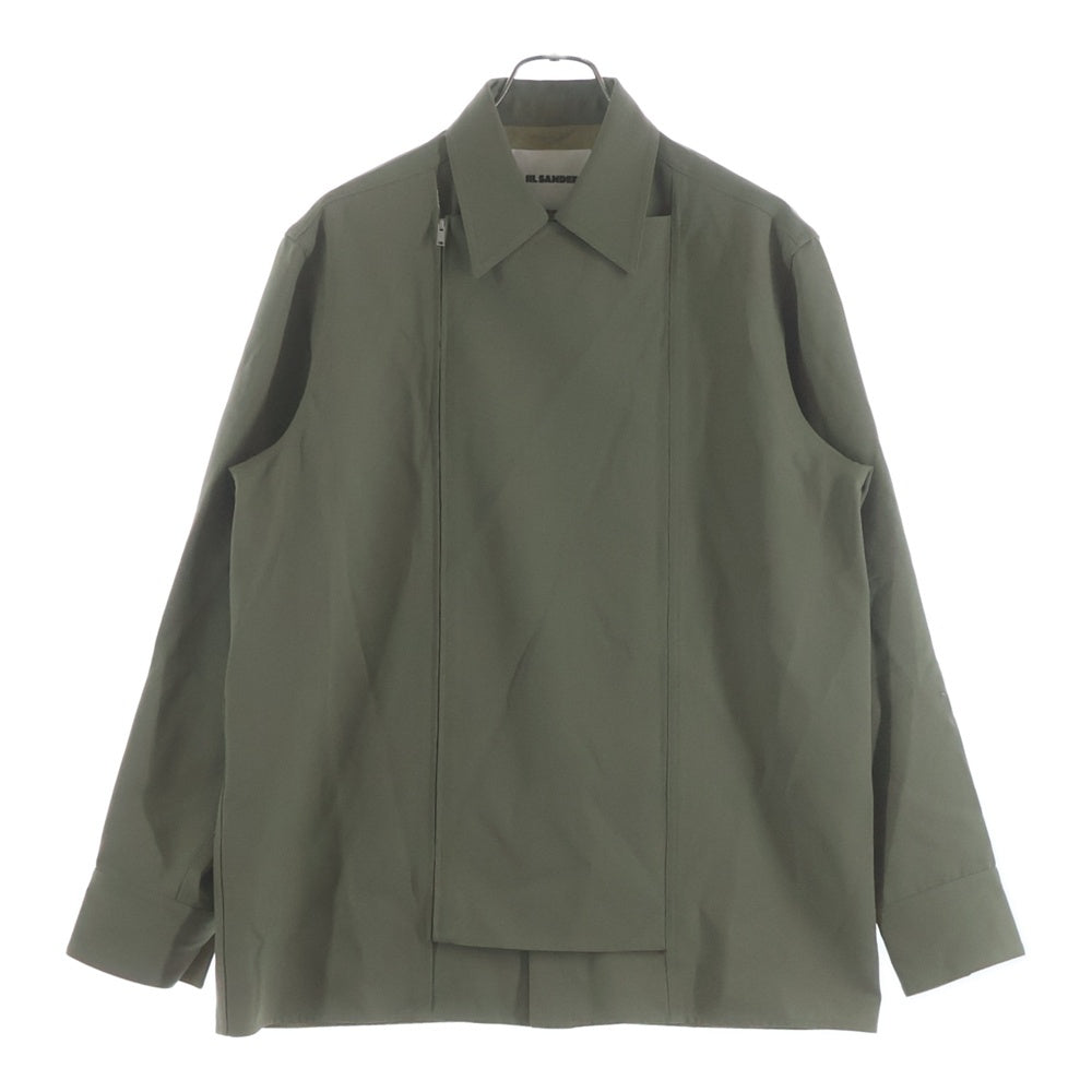 JIL SANDER NAVY(ジルサンダーネイビー) 22AW オフセンター ジップアップ ウール 長袖 シャツジャケット カーキ J21DL0011 J40002
