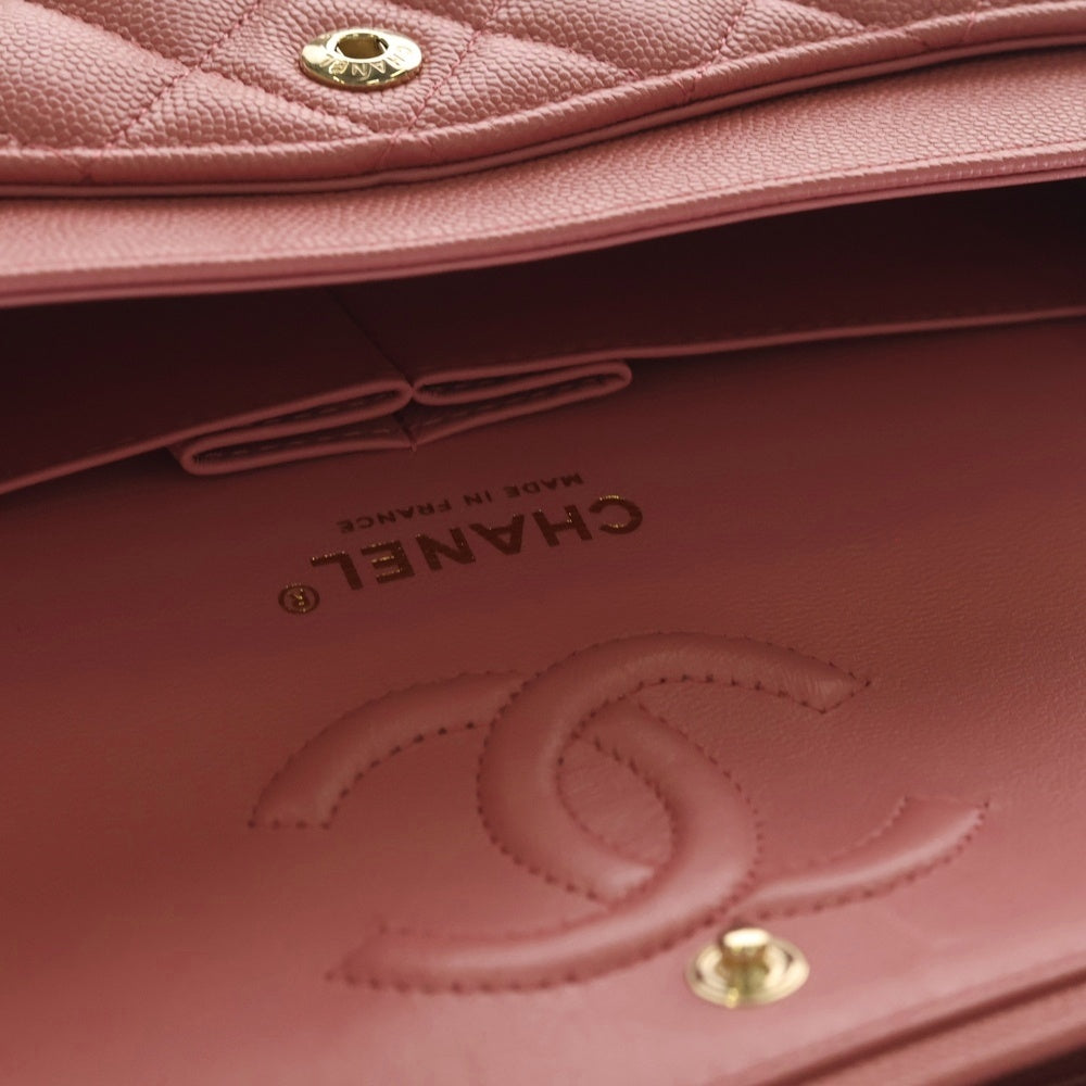 CHANEL(シャネル) マトラッセ23 キャビアスキン レザー Wフラップ Wチェーン ショルダーバッグ ゴールド金具 ピンク レディース