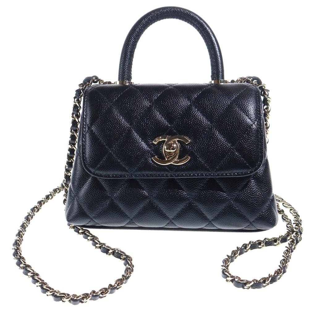 CHANEL(シャネル) ココハンドル ミニミニ キャビアスキン レザー 2WAY ハンド チェーンショルダーバッグ ゴールド金具 ブラック AP4244