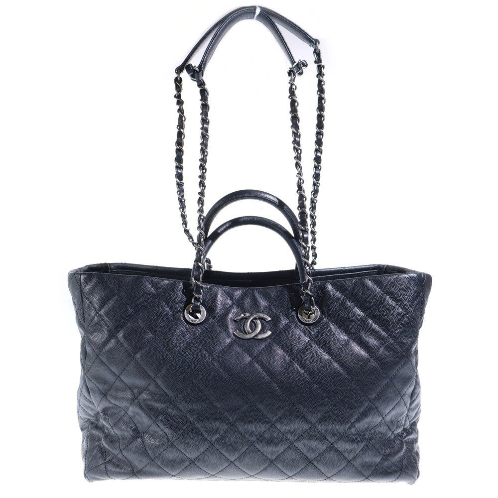 CHANEL(シャネル) マトラッセ 2WAYトートバッグ ハンドバッグ チェーンバッグ ブラック キャビアスキン シルバー金具 レディース