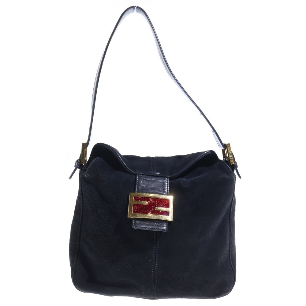 FENDI(フェンディ) ラメ マンマバケット ワンショルダーバッグ ハンドバッグ ブラック スエード×レザー ゴールド金具 レディース