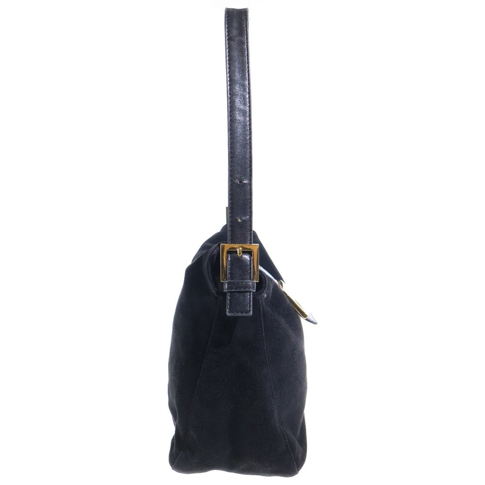 FENDI(フェンディ) ラメ マンマバケット ワンショルダーバッグ ハンドバッグ ブラック スエード×レザー ゴールド金具 レディース