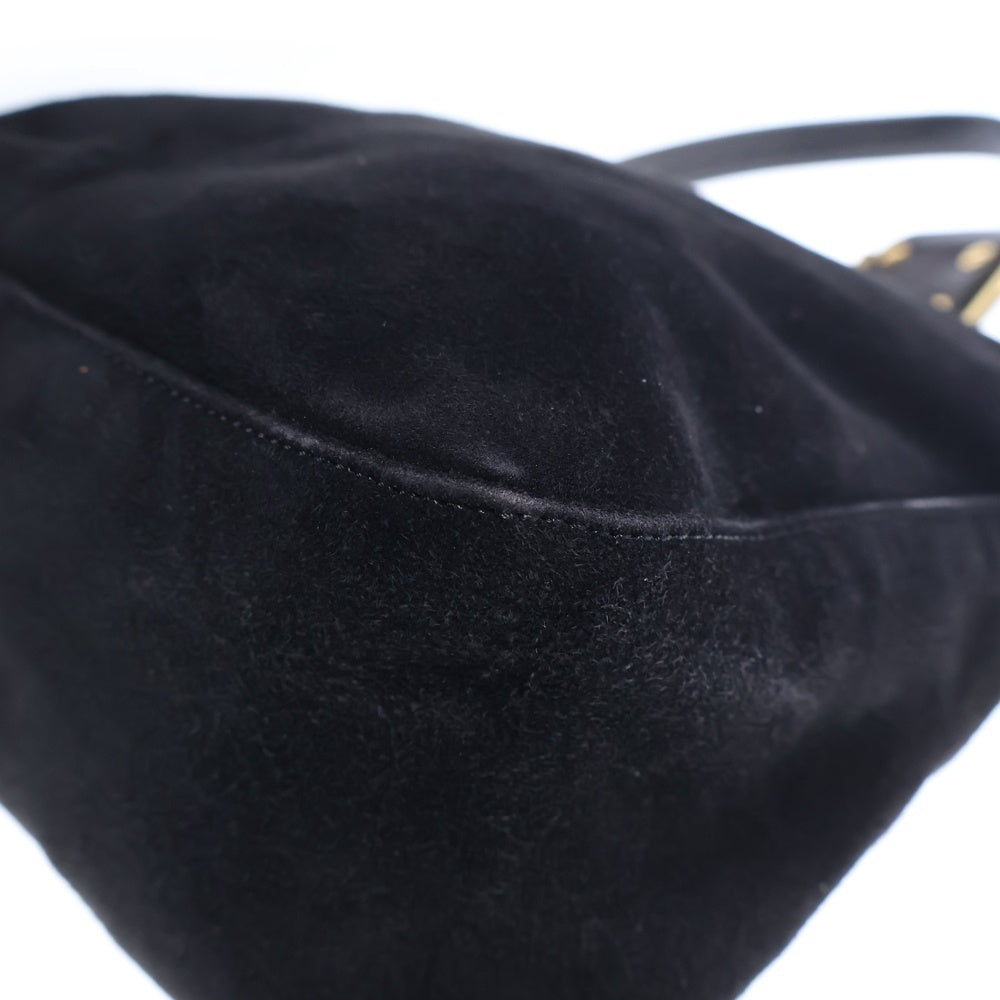 FENDI(フェンディ) ラメ マンマバケット ワンショルダーバッグ ハンドバッグ ブラック スエード×レザー ゴールド金具 レディース