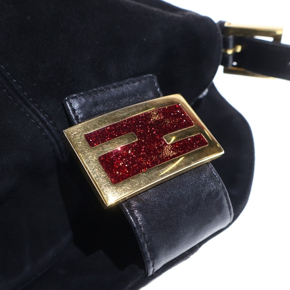 FENDI(フェンディ) ラメ マンマバケット ワンショルダーバッグ ハンドバッグ ブラック スエード×レザー ゴールド金具 レディース