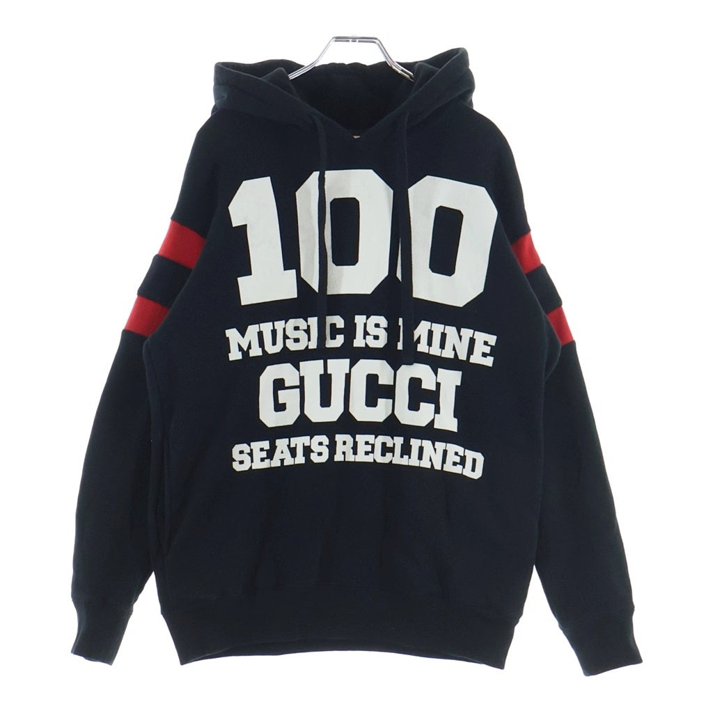 GUCCI(グッチ) 21AW 100周年 MUSIC IS MINE ロゴプリント プルオーバースウェット パーカー ブラック 660282 レディース