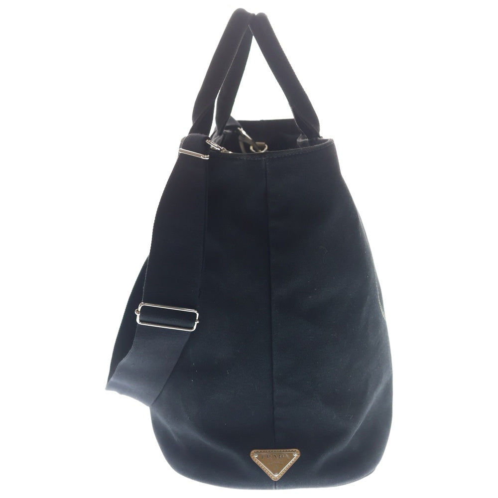 PRADA(プラダ) カナパ トライアングルロゴプレート キャンバス トートバッグ シルバー金具 ブラック 1BG163 レディース