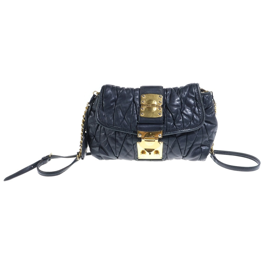 miumiu(ミュウミュウ) マテラッセ チェーンショルダーバッグ ハンドバッグ ブラック レザー ゴールド金具 レディース