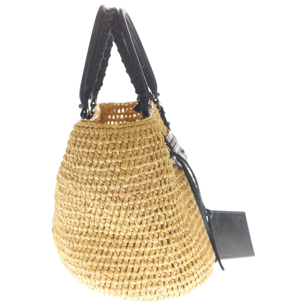 BALENCIAGA(バレンシアガ) パニエS バケット ラフィア レザー かご ハンド バッグ ベージュ/ブラック 466499 レディース