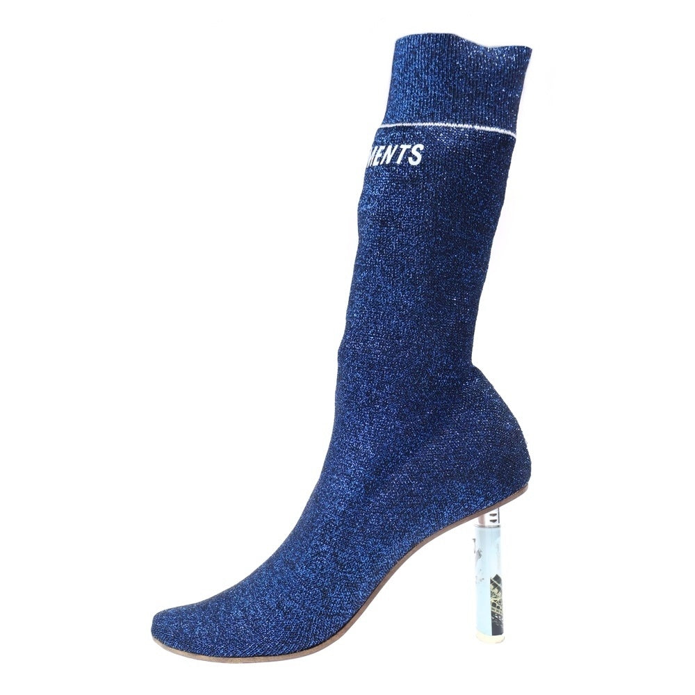 VETEMENTS(ヴェトモン) ライターヒール ラメジャガード ソックス アンクル ショートブーツ パンプス シューズ ブルー レディース