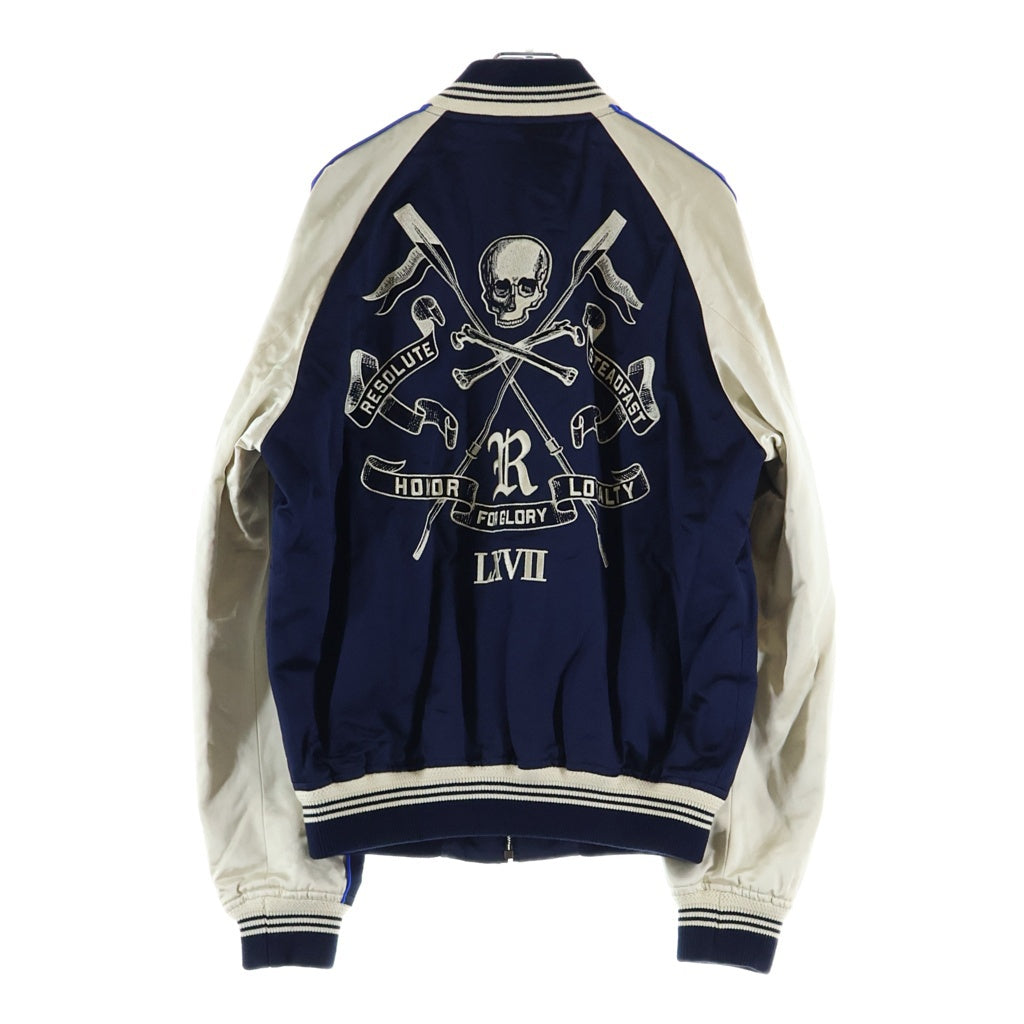 RALPH LAUREN(ラルフローレン) PURPLE LABEL パープルレーベル スカル刺繍 サテン ジップアップジャケット スカジャン ブルゾン ネイビー 790682553001
