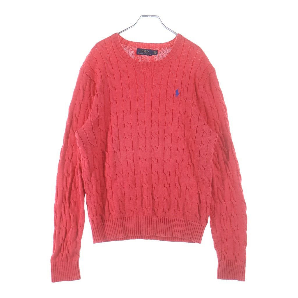 POLO RALPH LAUREN(ポロラルフローレン) ワンポイントロゴ刺繍 クルーネック プルオーバー 長袖ニット セーター ピンク レディース