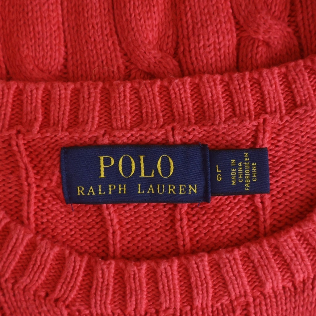 POLO RALPH LAUREN(ポロラルフローレン) ワンポイントロゴ刺繍 クルーネック プルオーバー 長袖ニット セーター ピンク レディース