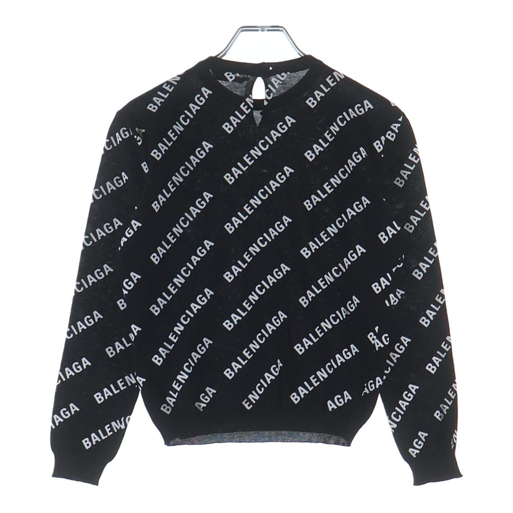 BALENCIAGA(バレンシアガ) オールオーバーロゴ 総柄プリント コットンニット トップス ブラック レディース 695458