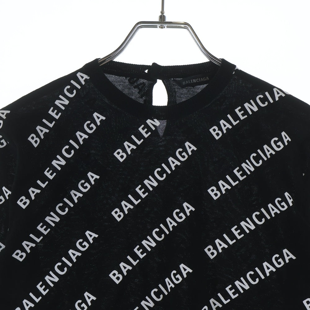 BALENCIAGA(バレンシアガ) オールオーバーロゴ 総柄プリント コットンニット トップス ブラック レディース 695458