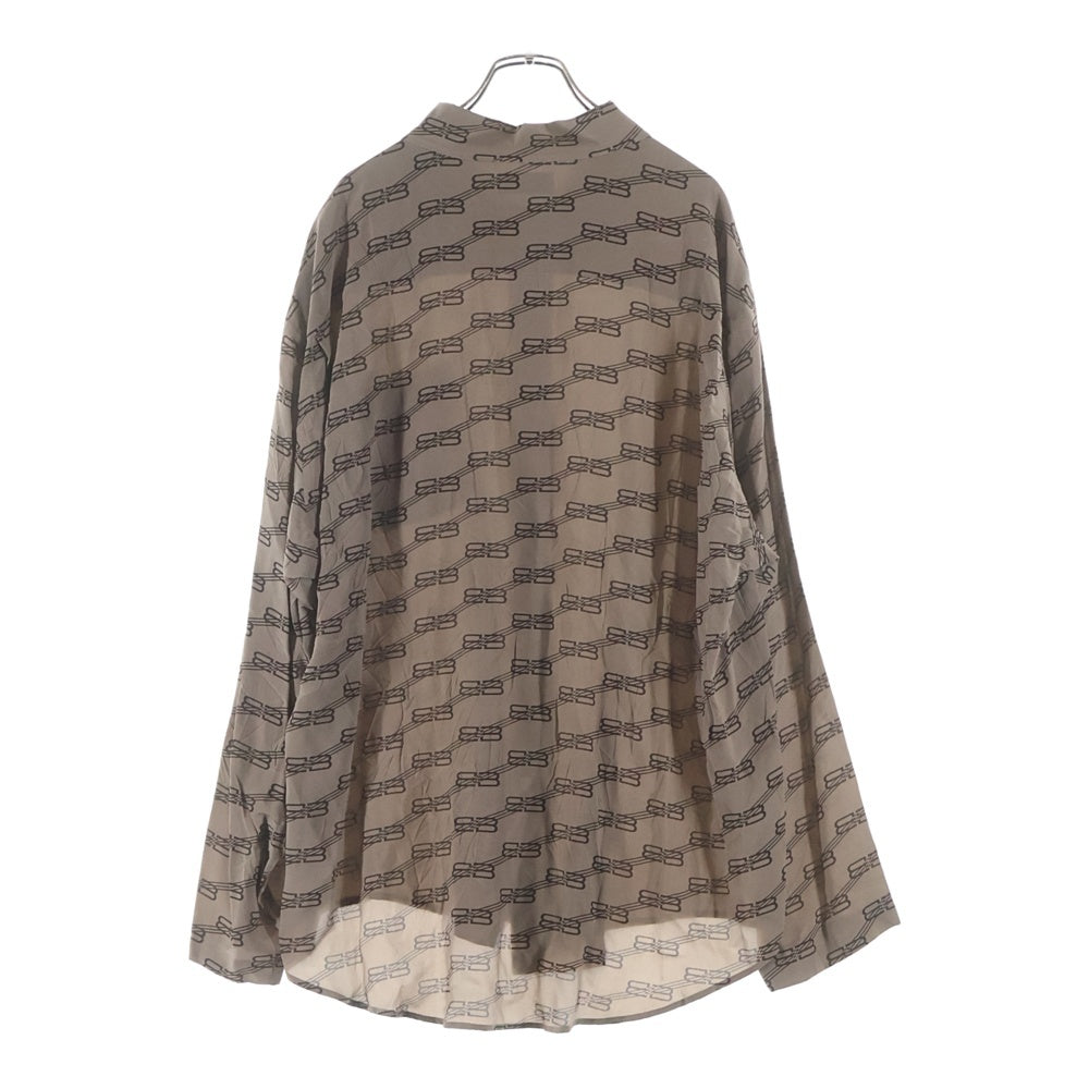 BALENCIAGA(バレンシアガ) HOMEWEAR BBロゴ総柄プリント シルク 長袖シャツ ブラウン 681631
