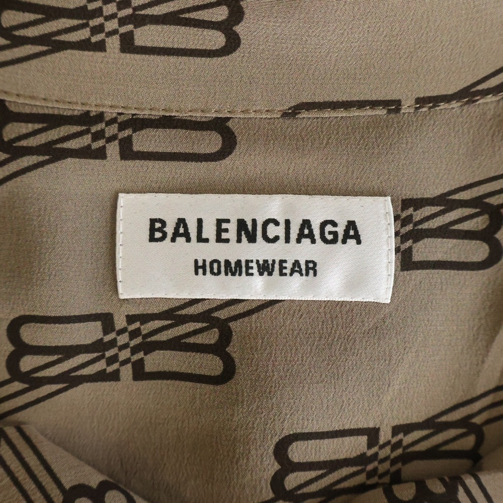 BALENCIAGA(バレンシアガ) HOMEWEAR BBロゴ総柄プリント シルク 長袖シャツ ブラウン 681631