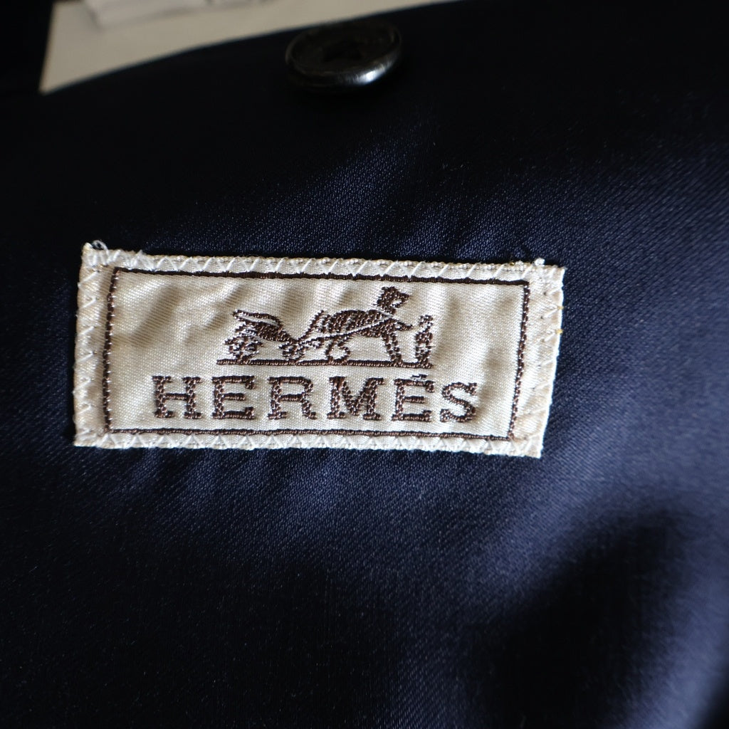 エルメス　ネイビー チェック柄 ビジネスジャケット　サイズ48 HERMES(エルメス) スーツセットアップ ピークとラペルジャケット