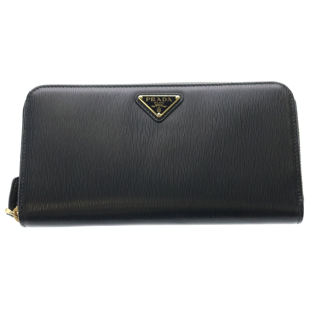 PRADA(プラダ) プラダ サフィアーノ ラウンドファスナーウォレット ロングウォレット 長財布 カードケース ブラック レザー ゴールド金具 レディース