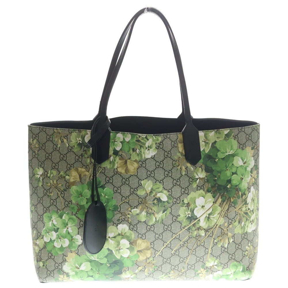 GUCCI(グッチ) グッチ GGスプリーム リバーシブル ハンドバッグ トートバッグ ブラック×ベージュ×グリーン レザー×PVC 368568 レディース