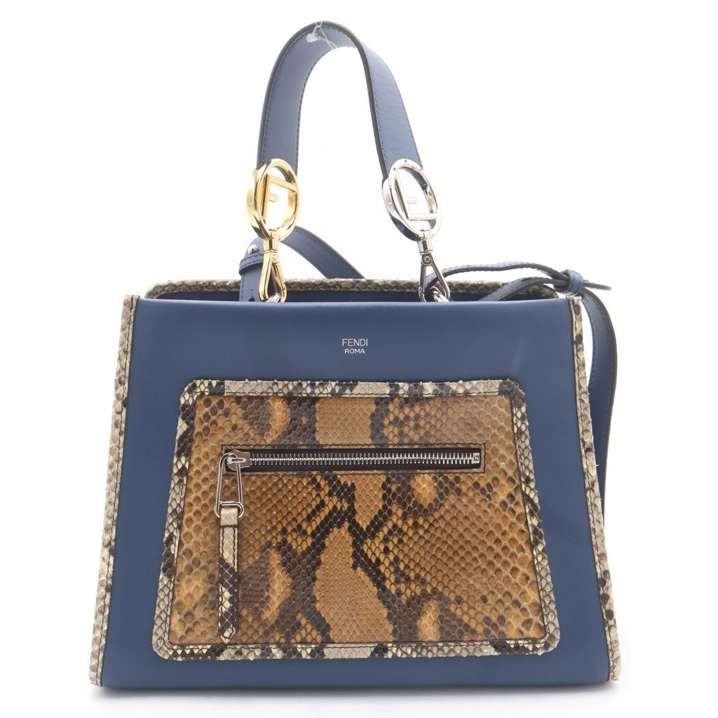 FENDI(フェンディ) フェンディ ラナウェイ 2WAYハンドバッグ ショルダーバッグ ブルー レザー×パイソン ゴールド金具 シルバー金具 レディース