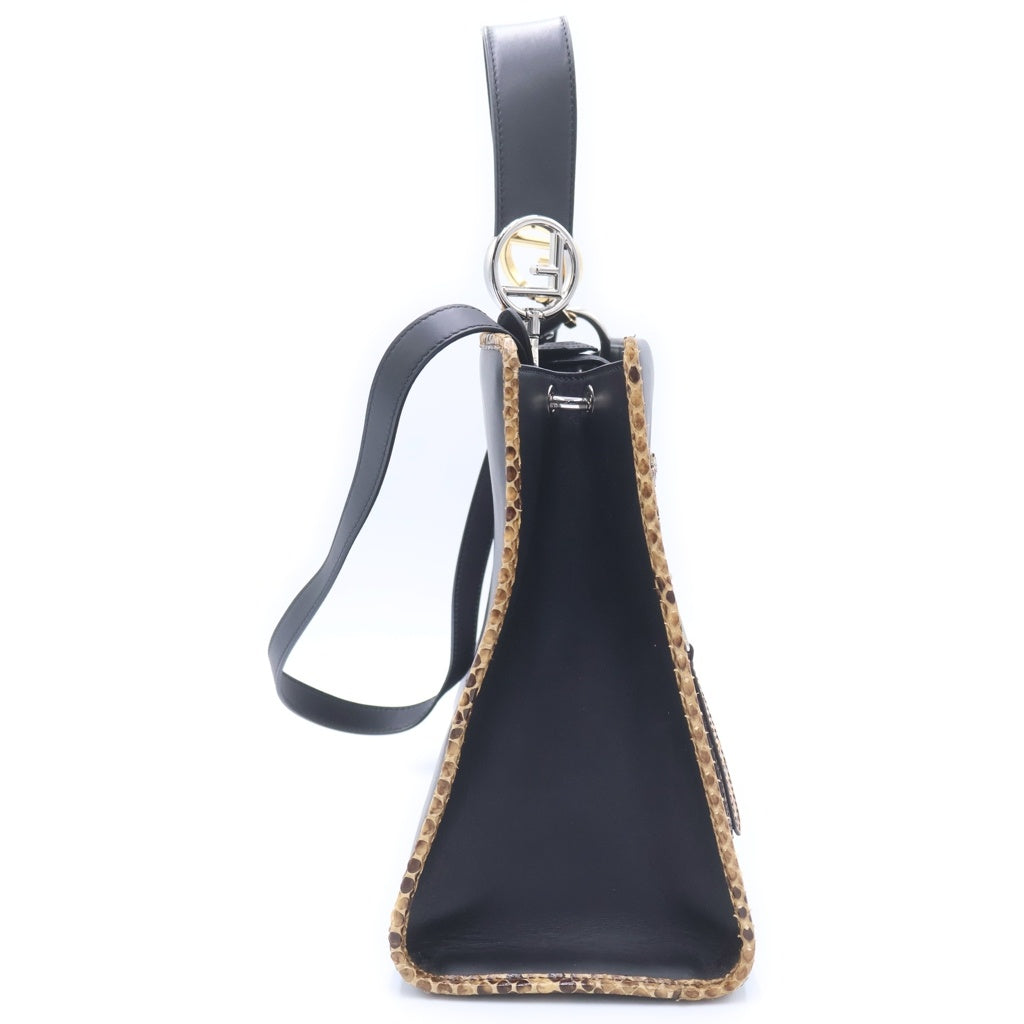 FENDI(フェンディ) フェンディ ラナウェイ 2WAYハンドバッグ ショルダーバッグ ブラック×レッド レザー×パイソン シルバー ゴールド金具 レディース