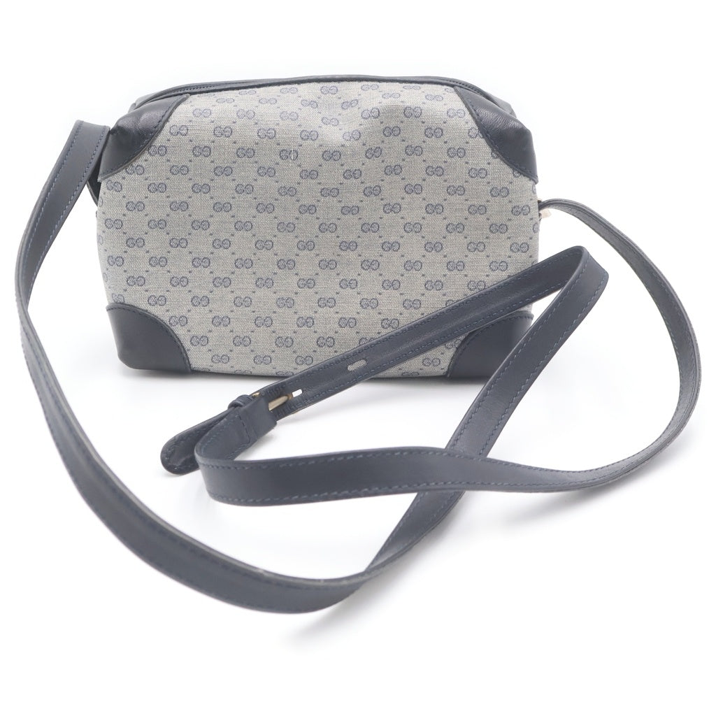 GUCCI(グッチ) グッチ オールドグッチ マイクロGG ロゴショルダーバッグ ミニバッグ ネイビー レザー×PVC 07-37 ゴールド金具 レディース