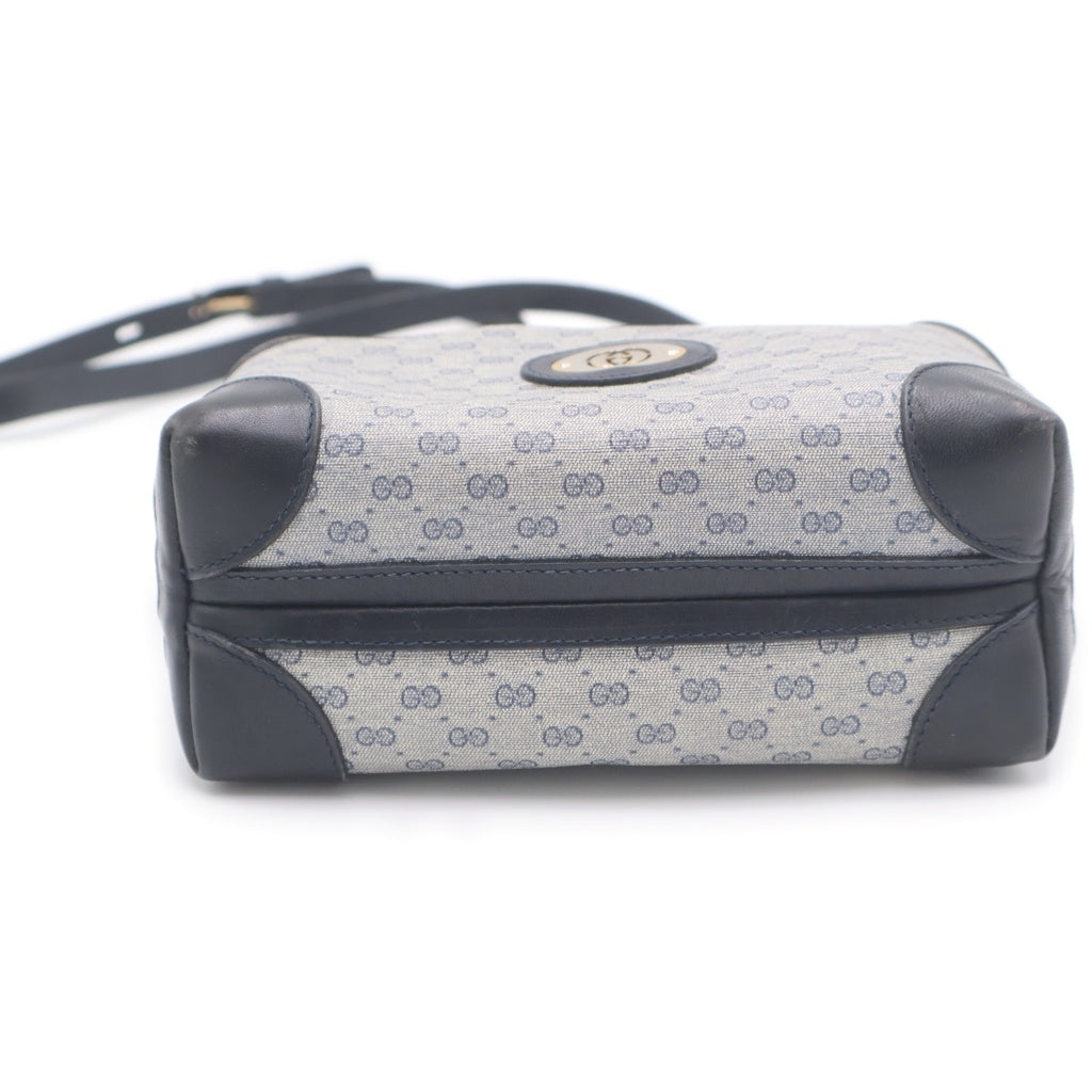 GUCCI(グッチ) グッチ オールドグッチ マイクロGG ロゴショルダーバッグ ミニバッグ ネイビー レザー×PVC 07-37 ゴールド金具 レディース