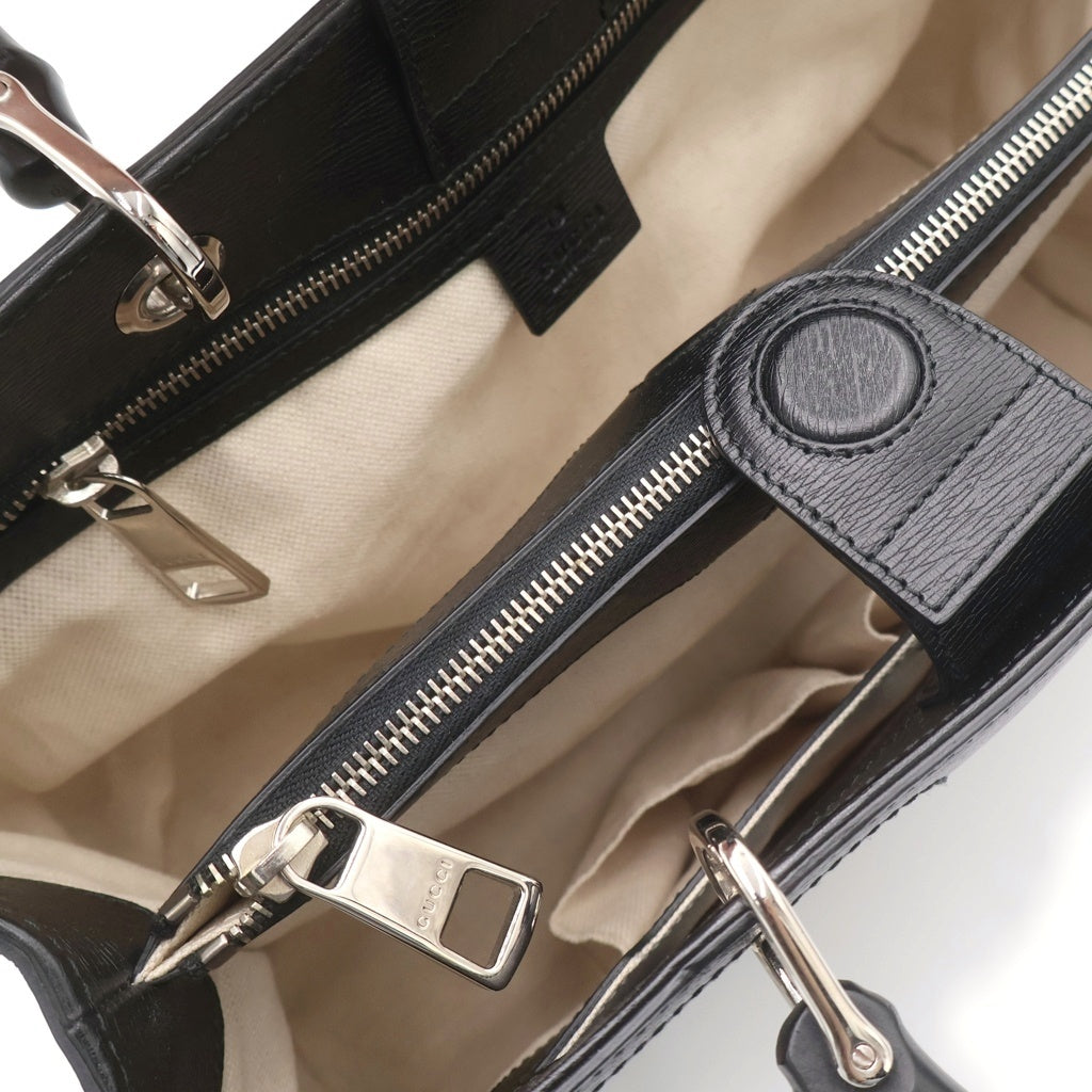 GUCCI(グッチ) グッチ バンブー ショッパー ミディアム 2WAYバッグ ショルダーバッグ ハンドバッグ ブラック レザー 323660 シルバー金具 レディース