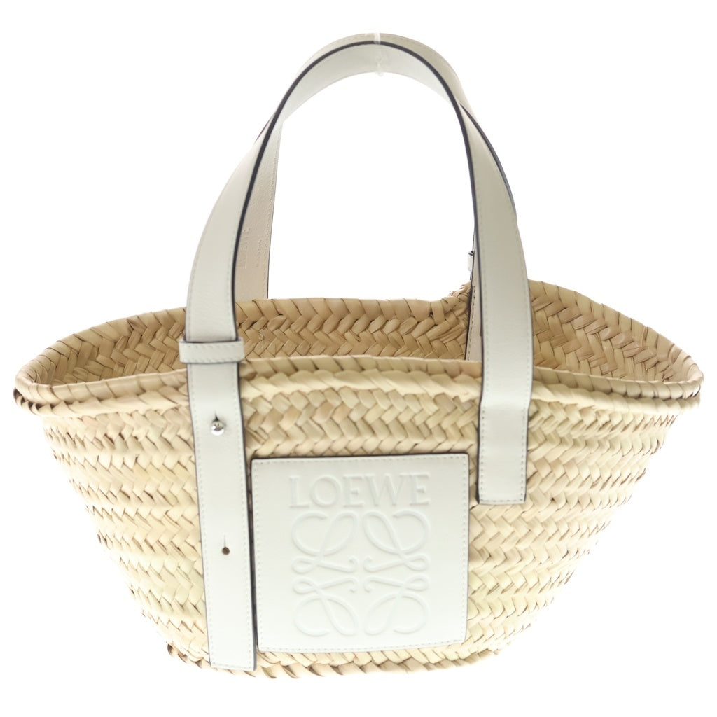 LOEWE(ロエベ) ロエベ アナグラム カゴバッグ ハンドバッグ スモール ベージュ×ホワイト レザー×ラフィア 412124 レディース