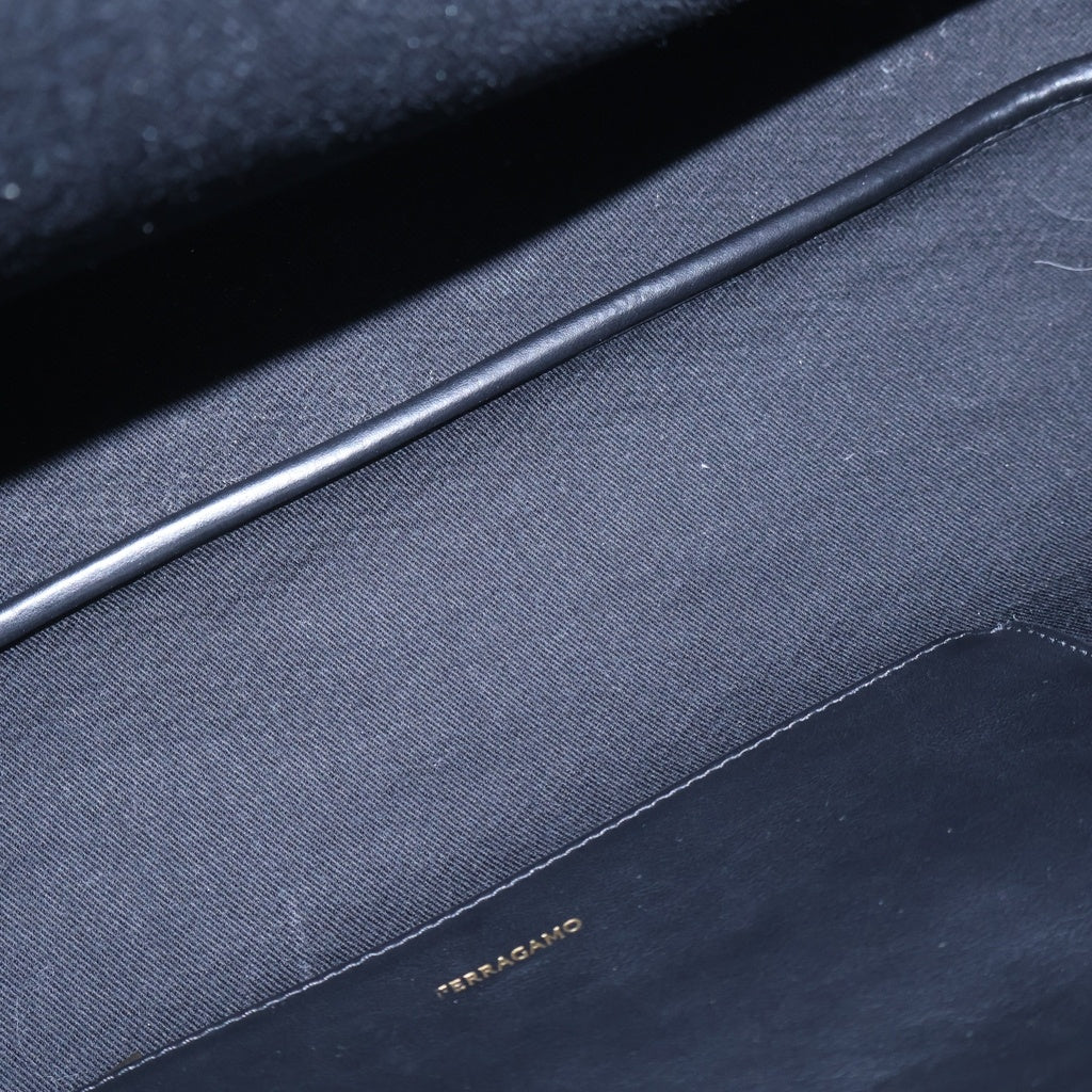 FERRAGAMO(フェラガモ) フェラガモ ボーダーロゴ ハンドバッグ トートバッグ ブラック×ベージュ レザー GG214955 ゴールド金具 レディース