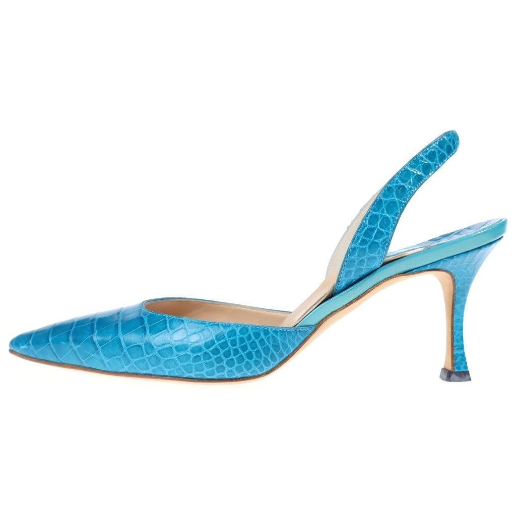 MANOLO BLAHNIK(マノロブラニク) マノロブラニク ヒールパンプス 型押しクロコ ブルー 37.5 レディース