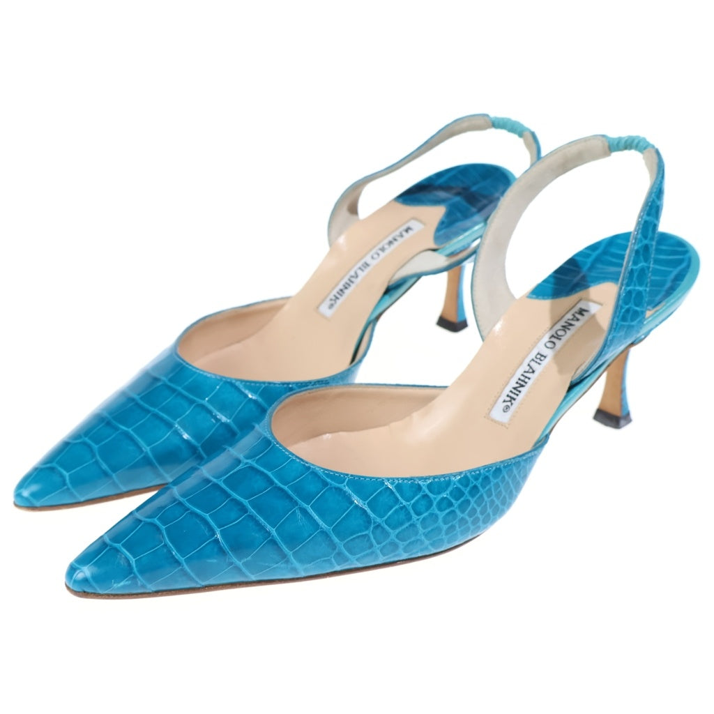 MANOLO BLAHNIK(マノロブラニク) マノロブラニク ヒールパンプス 型押しクロコ ブルー 37.5 レディース