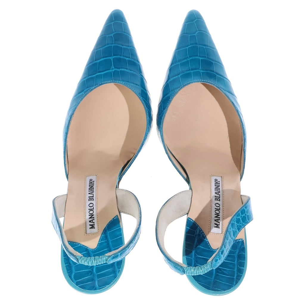 MANOLO BLAHNIK(マノロブラニク) マノロブラニク ヒールパンプス 型押しクロコ ブルー 37.5 レディース