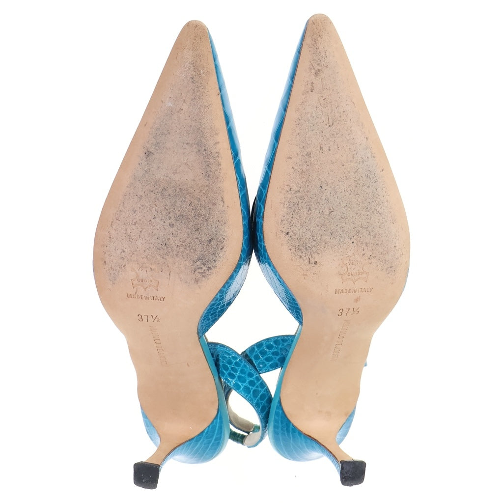 MANOLO BLAHNIK(マノロブラニク) マノロブラニク ヒールパンプス 型押しクロコ ブルー 37.5 レディース