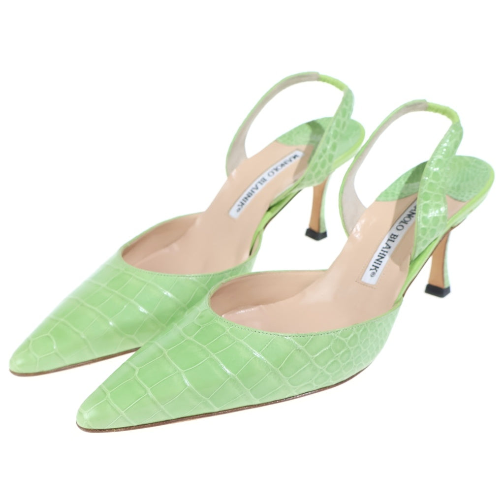 MANOLO BLAHNIK(マノロブラニク) マノロブラニク ヒールパンプス 型押しクロコ イエローグリーン 37.5 レディース