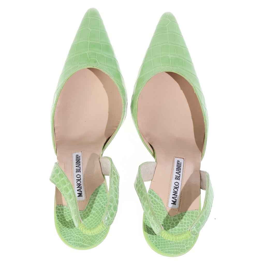 MANOLO BLAHNIK(マノロブラニク) マノロブラニク ヒールパンプス 型押しクロコ イエローグリーン 37.5 レディース