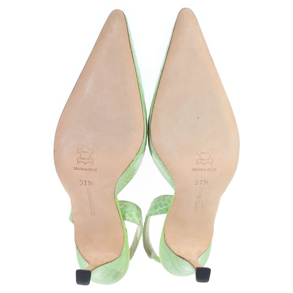 MANOLO BLAHNIK(マノロブラニク) マノロブラニク ヒールパンプス 型押しクロコ イエローグリーン 37.5 レディース