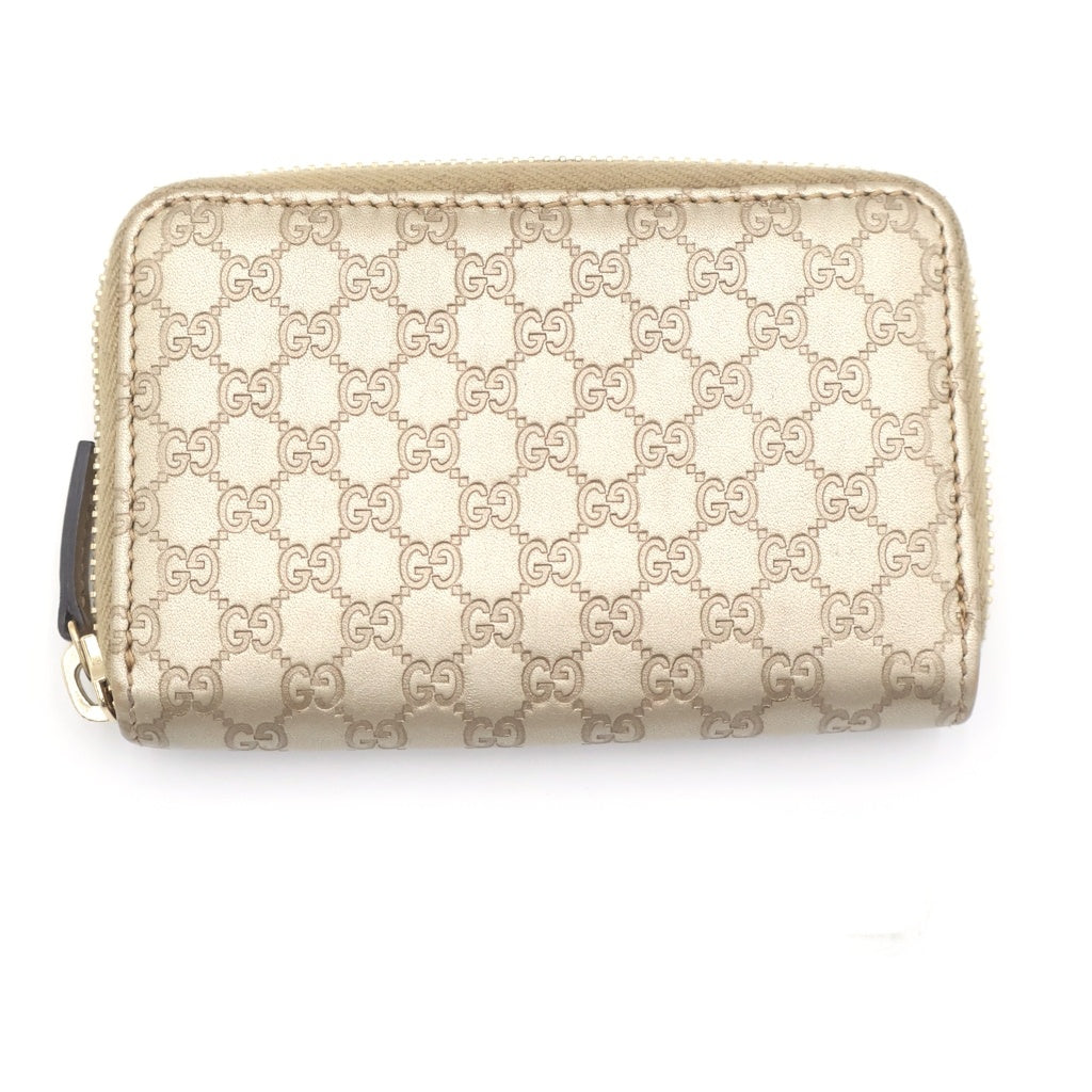 GUCCI(グッチ) マイクログッチシマ ラウンドファスナーカードケース ミニ財布 コインケース ゴールド レザー 255452 ゴールド金具 レディース