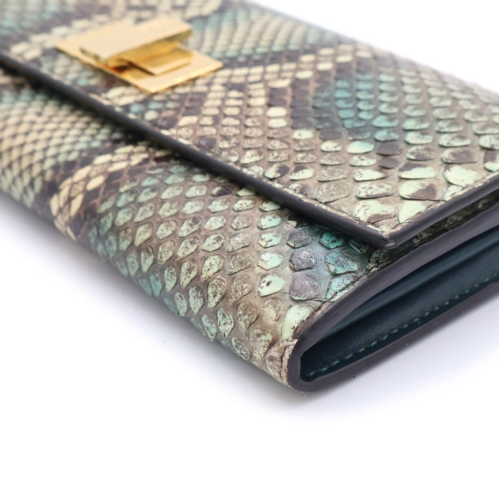 FENDI(フェンディ) フェンディ ピーカブー ラウンドファスナー ロングウォレット 長財布 カードケース グリーンベージュ パイソン A3ZN ゴールド金具 レディース