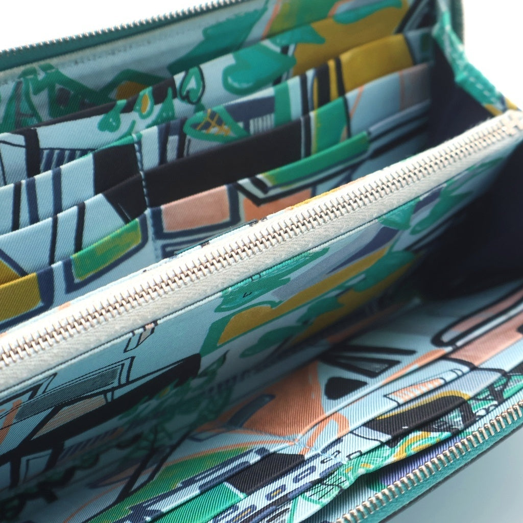 HERMES(エルメス) エルメス アザップシルクイン ロングウォレット 長財布 カードケース ヴォーエプソン グリーン レザー シルバー金具 レディース