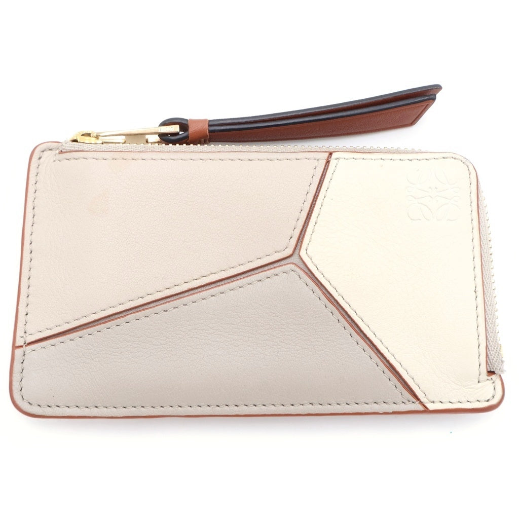 LOEWE(ロエベ) ロエベ パズル コイン カードケース コインケース 小物入れ アイボリー×ブラウン レザー ゴールド金具 レディース