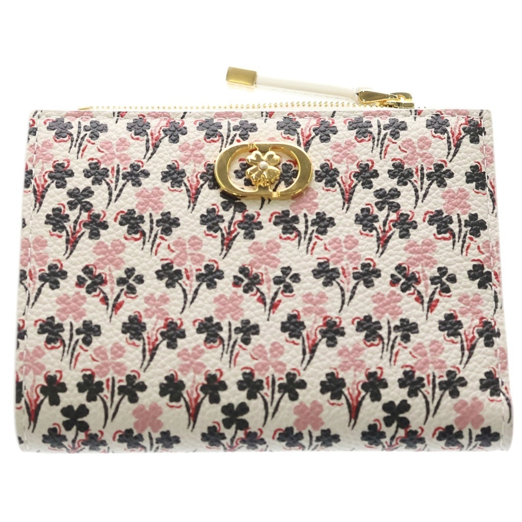 Christian Dior(クリスチャンディオール) カロ ダリアウォレット クローバー 二つ折り財布 コインケース ホワイト レザー ゴールド金具 レディース
