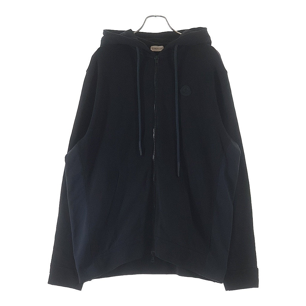 MONCLER(モンクレール) 19AW ラバーワッペンロゴ サイド切り替え ジップアップ スウェットパーカー フーディー ブラック E20918429050 8098U