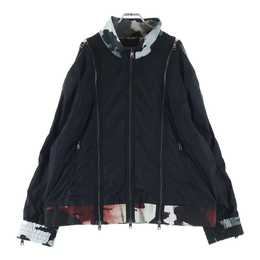 DOLCE & GABBANA(ドルチェアンドガッバーナ) グラフィック柄切り替え ジップデザイン ナイロン トラックジャケット ブラック J9023T/HE015