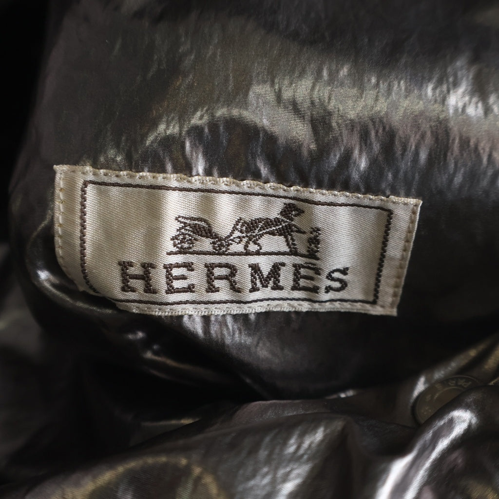 HERMES(エルメス) セリエボタン フーデッド ダウン ロングジャケット コート ネイビー