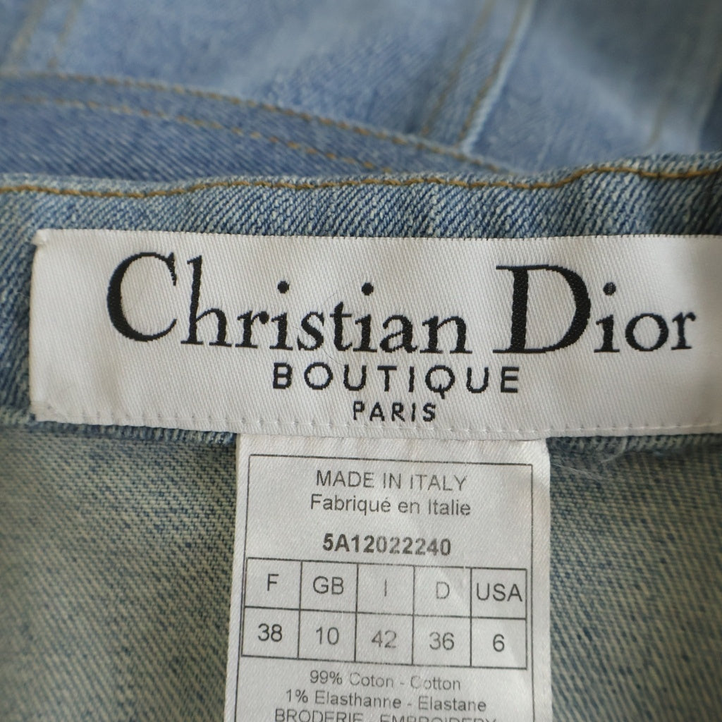 Christian Dior(クリスチャンディオール) フラワー バタフライ 刺繍 ベルト付き デニム テーラードジャケット インディゴ レディース 5A12022240