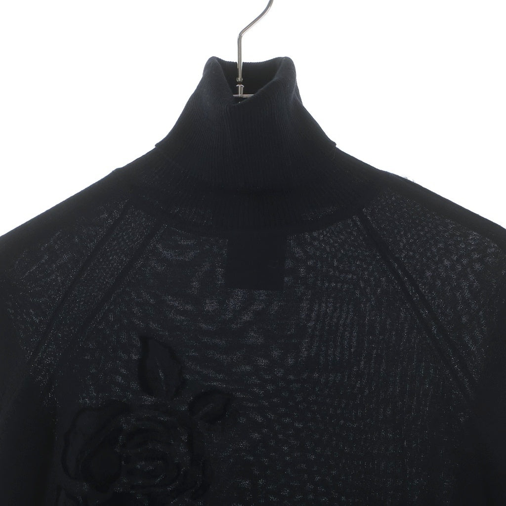 Christian Dior(クリスチャンディオール) ローズ ベロアパッチ サイドライン ウール タートルネック 長袖ニット セーター ブラック レディース 5H13055270