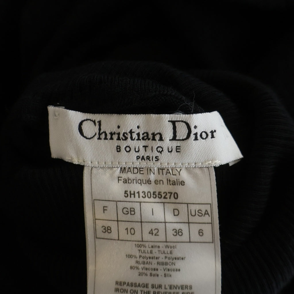 Christian Dior(クリスチャンディオール) ローズ ベロアパッチ サイドライン ウール タートルネック 長袖ニット セーター ブラック レディース 5H13055270
