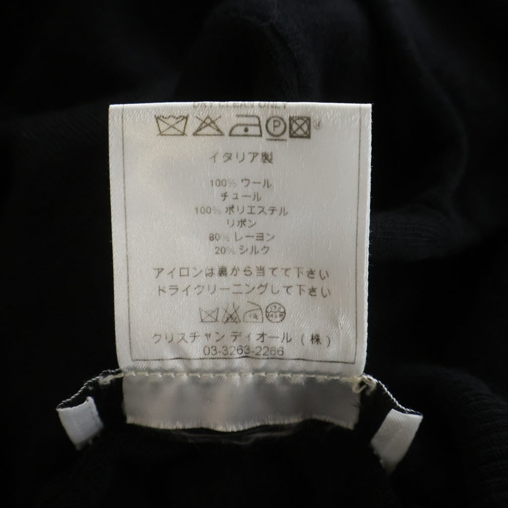 Christian Dior(クリスチャンディオール) ローズ ベロアパッチ サイドライン ウール タートルネック 長袖ニット セーター ブラック レディース 5H13055270